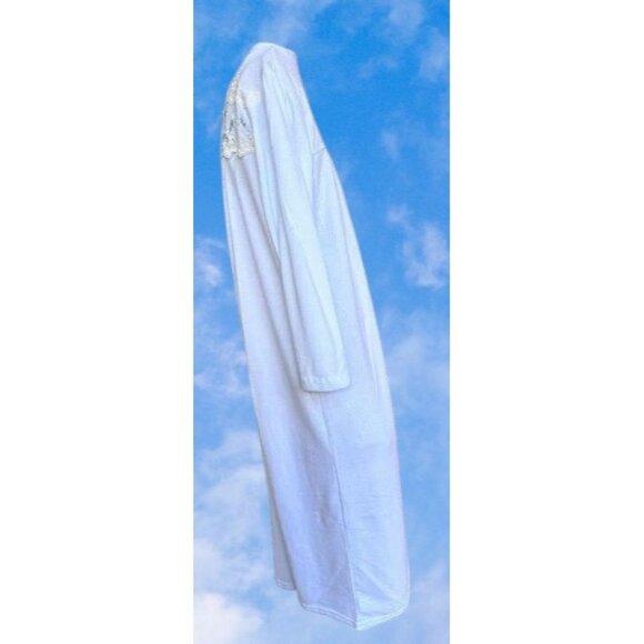 Miss Elaine Maxi Nightgown Small Blue Fleece Embroidered Flowers Lace Buttons - Picture 6 of 12